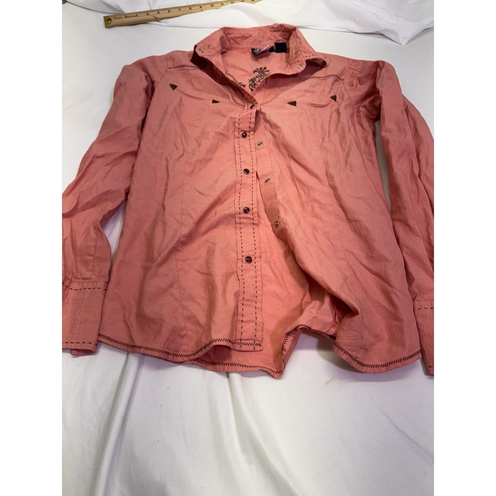 Sherry Cervi X RU Apparel‎ Western Pearl Snap  S Pink Shirt Y2K Design On Back